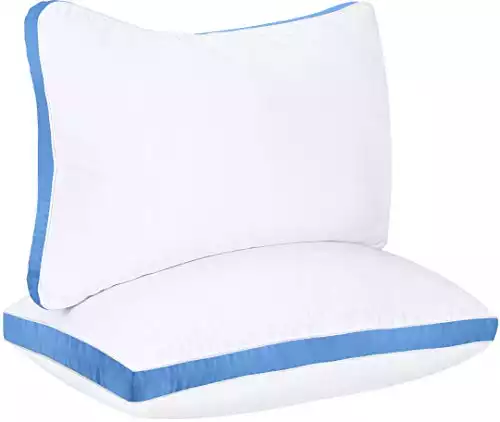 Utopia Bedding Gusseted Pillow (2-Pack) Premium Quality Bed Pillows - Side Back Sleepers - Blue Gusset - Queen - 18 x 26 Inches