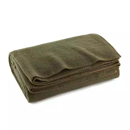 Ever Ready First Aid Olive Drab Green Warm Wool Fire Retardent Blanket, 66" x 90" (80% Wool)-US Military