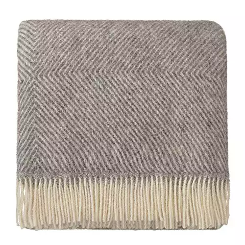 URBANARA 100% Pure Scandinavian Wool Throw Gotland 55x87 Grey/Cream with Fringe - Virgin Wool Blanket with Decorative Diamond Weave Design - Perfect for Your Couch, Sofa, Bedroom, Twin Size Bed