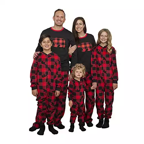 Toddler 2 PC Fleece Pajam Sleep Set Buffalo Bear Onesie Family PJ with Slipper Socks