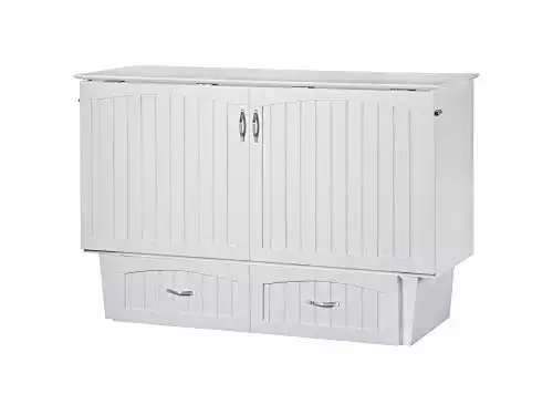 Atlantic Furniture Nantucket Murphy Bed Chest with Charging Station & Mattress, Queen, White