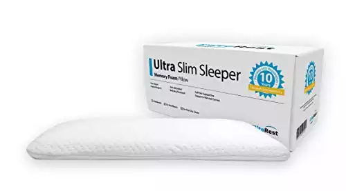 Elite Rest Ultra Slim Sleeper - Firm Memory Foam Pillow, Premium Cotton Cover, Great for Back and Stomach Sleepers, Hypoallergenic - Ultra Thin Low Profile 2.5 Inches