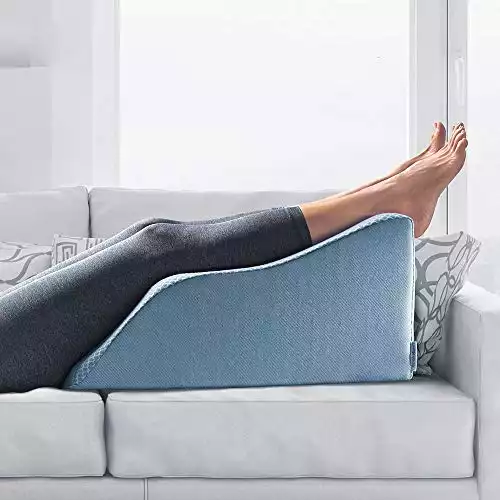 Lounge Doctor Elevating Leg Rest Pillow Wedge Foam w Light Blue Cover Small 18" Foot Pillow Leg Support Leg Swelling Vein Issues Lymphedema Restless Legs Pregnancy