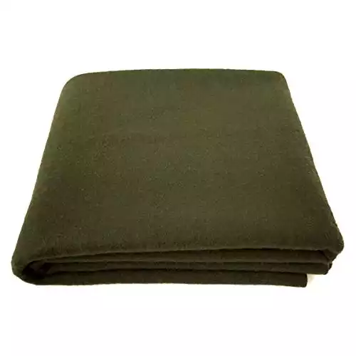 EKTOS 90% Wool Blanket, Olive Green, Warm & Heavy 4.0 lbs, Large Washable 66"x90"