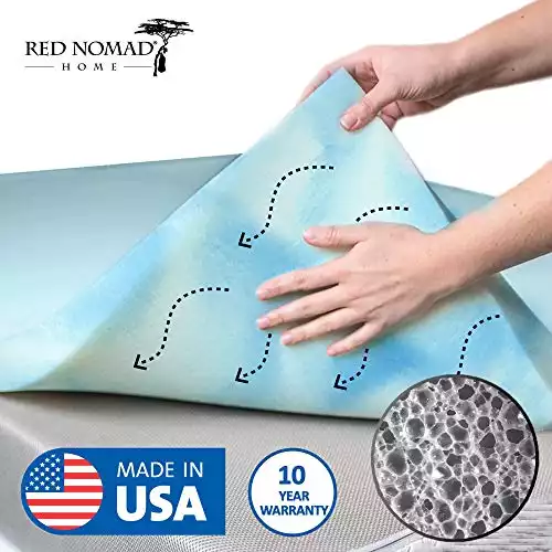 Red Nomad Gel Memory Foam Mattress Pad 2 Inch - Queen Mattress Topper for Back Pain Relief. Breathable, Comfortable Cooling Bed Pad/Made in The USA