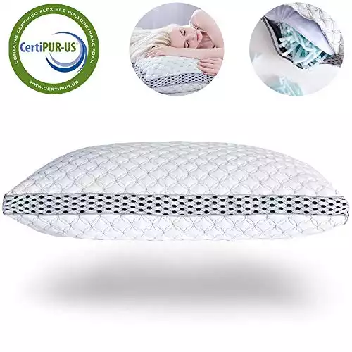 LIANLAM Memory Foam Pillow for Sleeping Shredded Bed Bamboo Cooling Pillow with Adjustable Loft 4D Design Hypoallergenic Washable Removable Derived Rayon Zip Cove (Standard)