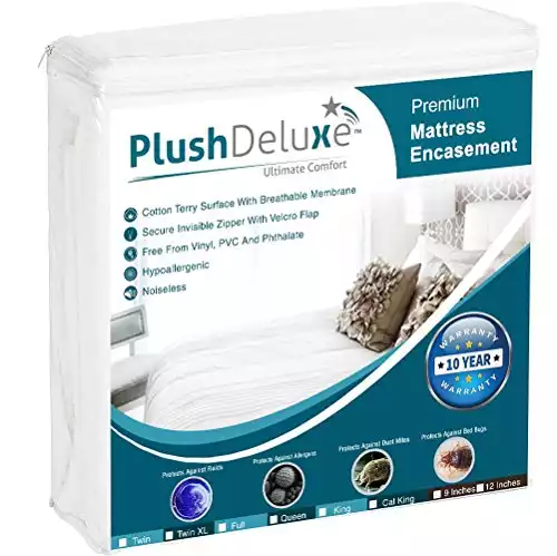 PlushDeluxe Premium Zippered Mattress Encasement - Queen