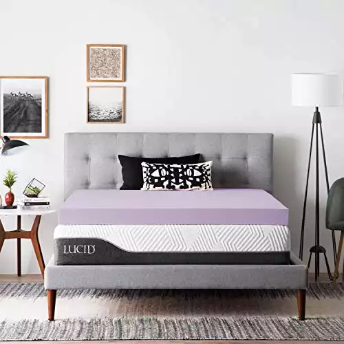 LUCID 3 Inch Lavender Infused Memory Foam Mattress Topper - Ventilated Design - Full Size & Premium Hypoallergenic 100% Waterproof Mattress Protector - 15-Year Warranty - Vinyl Free - Full (LS00FF...